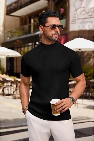 VSSJAVUN MENS MOCK PROTTLENCECK SWEED SLIM FIT SLEEVE SRIPS DISAL in Kuwait