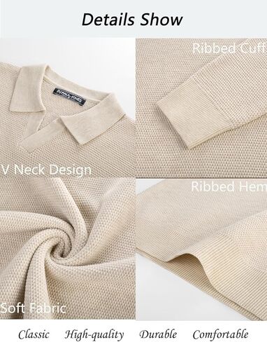 PJ PAUL JONES Mens Sweater Long Sleeve V Neck Pullover Sweater Knitted Textured Sweater in Saudi Arabia