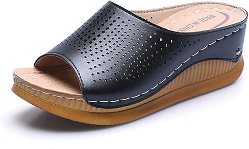 Women's Vintage Stitching Open Toe Fish Mouth Orthopedic Sandals Slope Heel Thick Bottom Slip On Wedge Slippers Arch Support Casual Comfortable Dress Sandals in Saudi Arabia