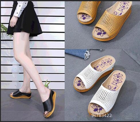 Women's Vintage Stitching Open Toe Fish Mouth Orthopedic Sandals Slope Heel Thick Bottom Slip On Wedge Slippers Arch Support Casual Comfortable Dress Sandals in Saudi Arabia