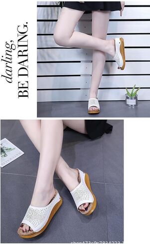 Women's Vintage Stitching Open Toe Fish Mouth Orthopedic Sandals Slope Heel Thick Bottom Slip On Wedge Slippers Arch Support Casual Comfortable Dress Sandals in Saudi Arabia