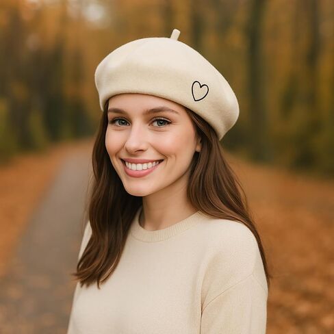 Kunyeah Wool Beret Hat للنساء الطفل الفرنسي على الطراز الفطري قبعة ناعمة مطرزة القلب دافئ غطاء أمي ابنة مطابقة القبعات in Kuwait
