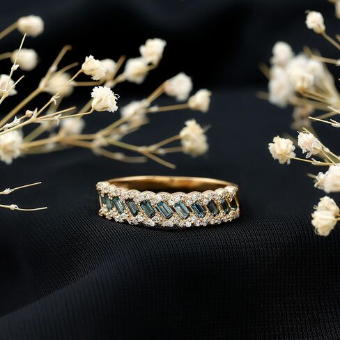 Certified London Blue Topaz Half Eternity Band, AAA Quality, Real Topaz Diamond Wedding Band for Women - Ready To Gift in Saudi Arabia