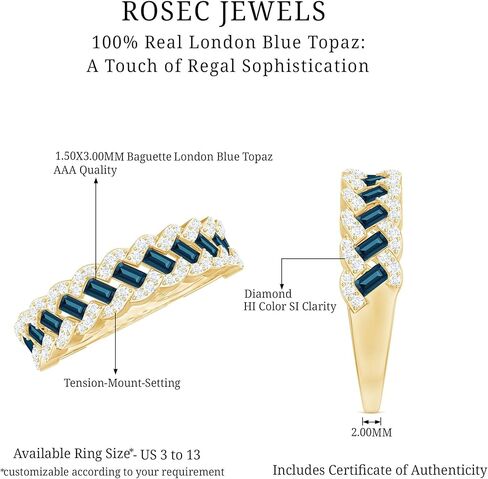 Certified London Blue Topaz Half Eternity Band, AAA Quality, Real Topaz Diamond Wedding Band for Women - Ready To Gift in Saudi Arabia