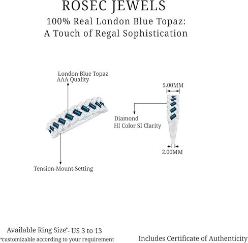Certified London Blue Topaz Half Eternity Band, AAA Quality, Real Topaz Diamond Wedding Band for Women - Ready To Gift in Saudi Arabia