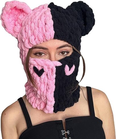 Womens Knit Full Face Ski Mask Crochet Balaclava Winter Warm Kawaii Cute Bunny Ears Knitted Balaclava Face Cover Mask in Kuwait