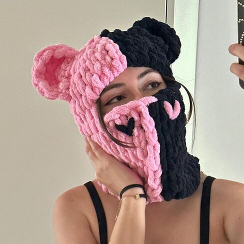 Womens Knit Full Face Ski Mask Crochet Balaclava Winter Warm Kawaii Cute Bunny Ears Knitted Balaclava Face Cover Mask in Kuwait