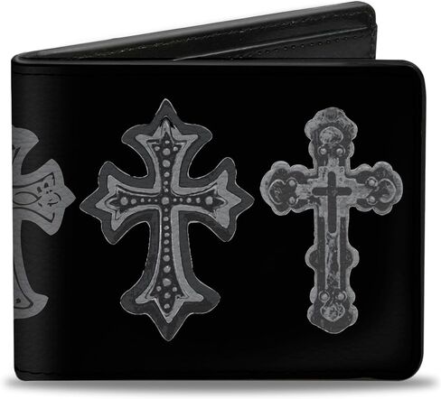Buckle-Down Men's Standard Wallet, Bifold, Elegant Crosses Black Grays, Vegan Leather, 4.0" x 3.5" in Saudi Arabia