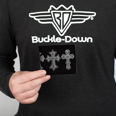 Buckle-Down Men's Standard Wallet, Bifold, Elegant Crosses Black Grays, Vegan Leather, 4.0" x 3.5" in Saudi Arabia