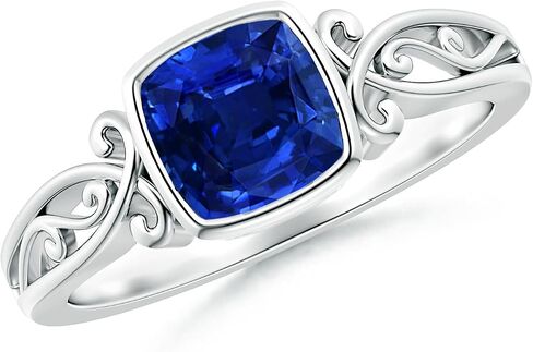 Angara Natural Blue Sapphire Solitaire Ring for Women | Vintage Style Cushion Sapphire Solitaire Ring in 14K Solid Gold/Platinum | September Birthday, Anniversary, Gemstone Jewellery Gift in Saudi Arabia
