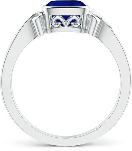 Angara Natural Blue Sapphire Solitaire Ring for Women | Vintage Style Cushion Sapphire Solitaire Ring in 14K Solid Gold/Platinum | September Birthday, Anniversary, Gemstone Jewellery Gift in Saudi Arabia