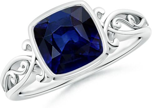 Angara Natural Blue Sapphire Solitaire Ring for Women | Vintage Style Cushion Sapphire Solitaire Ring in 14K Solid Gold/Platinum | September Birthday, Anniversary, Gemstone Jewellery Gift in Saudi Arabia