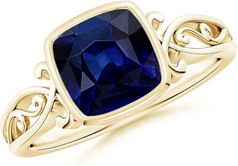 Angara Natural Blue Sapphire Solitaire Ring for Women | Vintage Style Cushion Sapphire Solitaire Ring in 14K Solid Gold/Platinum | September Birthday, Anniversary, Gemstone Jewellery Gift in Saudi Arabia