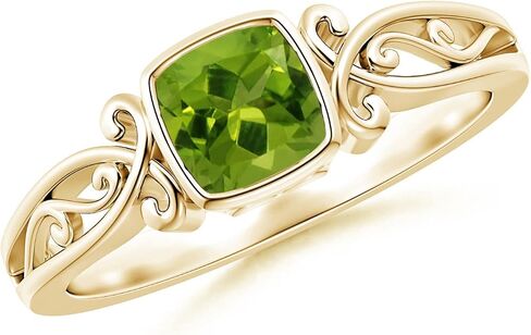 Angara Natural Peridot Solitaire Ring for Women | Cushion-Cut Peridot Solitaire Ring in 14K Solid Gold | August Birthday, Anniversary, Gemstone Jewellery Gift in Saudi Arabia