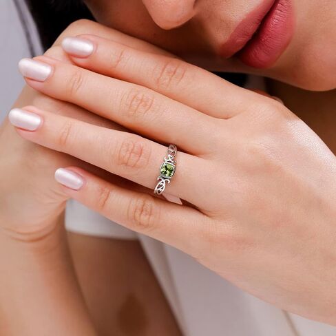 Angara Natural Peridot Solitaire Ring for Women | Cushion-Cut Peridot Solitaire Ring in 14K Solid Gold | August Birthday, Anniversary, Gemstone Jewellery Gift in Saudi Arabia