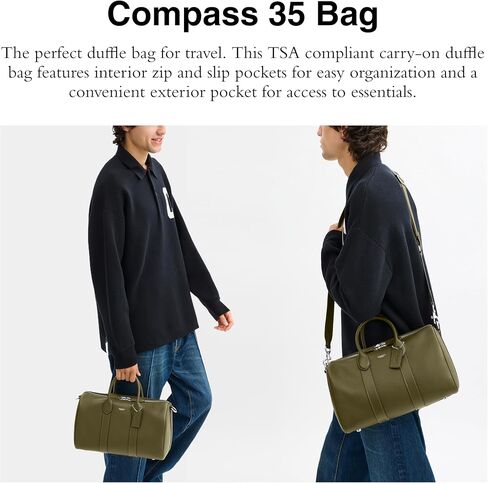 Coach Men's Compass 35 Bag in Pebble Leather, Olive in Saudi Arabia