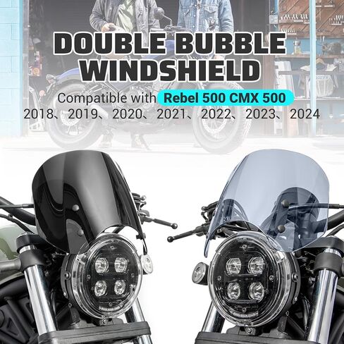 Motorcycle Windshield Deflector with Bracket Windscreen Fit for Rebel 500 CMX500 2018 2019 2020 2021 2022 2023 2024 Wind Shield Screen Visor Flyscreen, Black in Saudi Arabia
