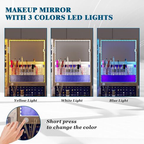 360° Rotating Jewelry Armoire with Mirror, Full Length Mirror with Storage, Mirror Jewelry Cabinet Standing with LED Lights, Lockable Jewelry Organizer Stand/Foldable Makeup Shelf, White in Saudi Arabia
