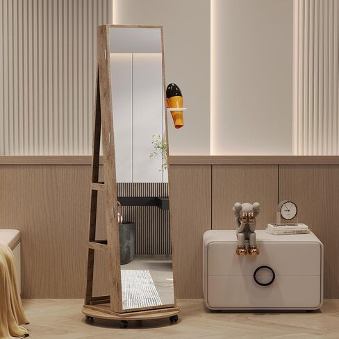 360° Rotating Jewelry Armoire with Mirror, Full Length Mirror with Storage, Mirror Jewelry Cabinet Standing with LED Lights, Lockable Jewelry Organizer Stand/Foldable Makeup Shelf, White in Saudi Arabia