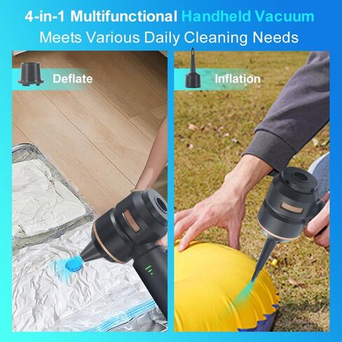 Handheld Foldable Car Vacuum, 4-in-1 18000PA Mini Vacuum Cleaner Portable Cordless, Air Blower, High Power Air Duster with Brushless Motor, for Car, Home, Office, Camping (Black) in Kuwait
