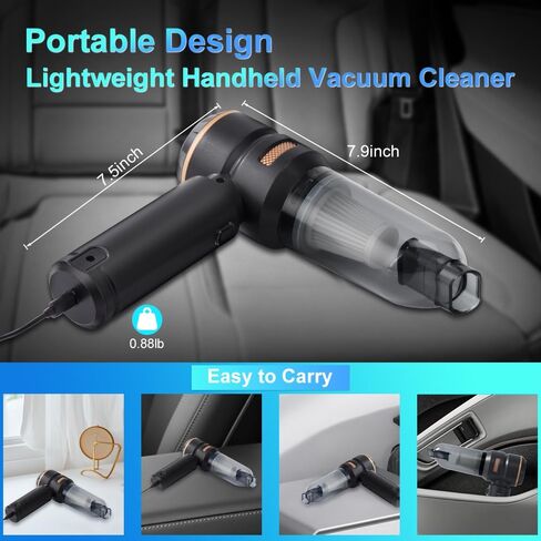 Handheld Foldable Car Vacuum, 4-in-1 18000PA Mini Vacuum Cleaner Portable Cordless, Air Blower, High Power Air Duster with Brushless Motor, for Car, Home, Office, Camping (Black) in Kuwait