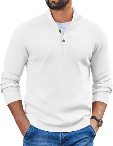COOFANDY Mens Quarter Button Sweater Mock Neck Knit Pullover Sweaters Casual Fall Fashion Henley Sweater in Saudi Arabia