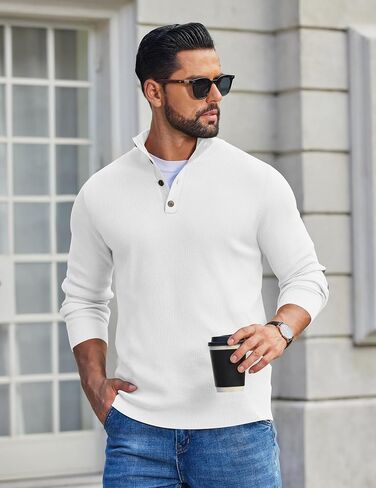 COOFANDY Mens Quarter Button Sweater Mock Neck Knit Pullover Sweaters Casual Fall Fashion Henley Sweater in Saudi Arabia