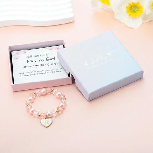 FullRainbow Flower Girl Proposal Bracelet Gift Wedding Gift Set Pink Crystal for Teen Girls هل ستكون فتاة زهرة أولية هدايا A-Z الأولية A-Z in Saudi Arabia