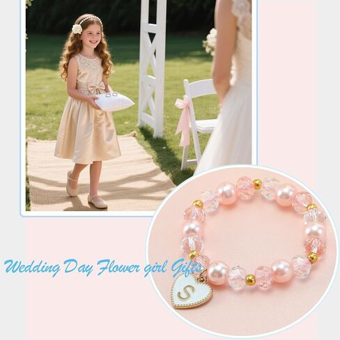 FullRainbow Flower Girl Proposal Bracelet Gift Wedding Gift Set Pink Crystal for Teen Girls هل ستكون فتاة زهرة أولية هدايا A-Z الأولية A-Z in Saudi Arabia
