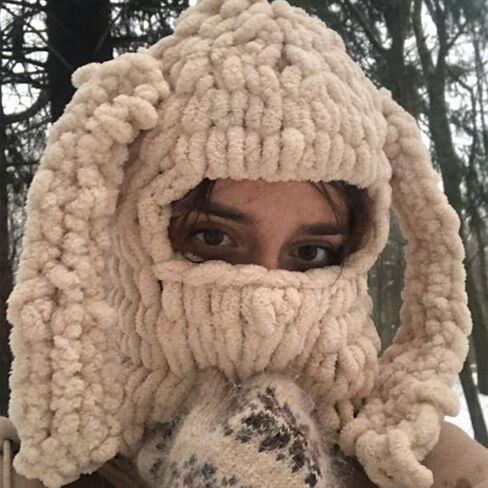 المرأة متماسكة الوجه الكامل قناع التزلج الكروشيه balaclava الشتاء دافئة kawaii لطيف الأذنين الأرنب الحياكة balaclava غطاء غطاء in Kuwait