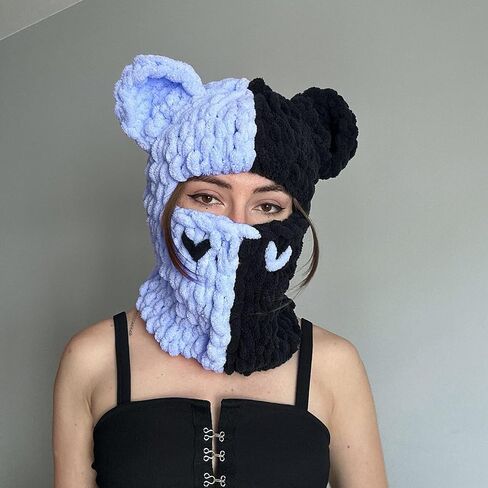 المرأة متماسكة الوجه الكامل قناع التزلج الكروشيه balaclava الشتاء دافئة kawaii لطيف الأذنين الأرنب الحياكة balaclava غطاء غطاء in Kuwait