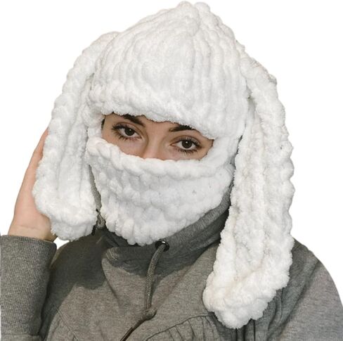 المرأة متماسكة الوجه الكامل قناع التزلج الكروشيه balaclava الشتاء دافئة kawaii لطيف الأذنين الأرنب الحياكة balaclava غطاء غطاء in Kuwait