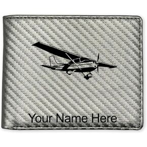 LaserGram Faux Leather Bi-Fold Wallet, High Wing Airplane, Personalized Engraving Included (Black with Silver) in Kuwait