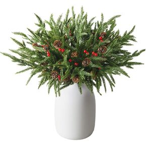 10PCS Christmas Norfolk Pine Stems, Real Touch 19 Inch Artificial Norfolk Pine Branches, Fake Greenery Pine Picks for Vase DIY Holiday Winter Table Indoor Decor(Green) in Kuwait