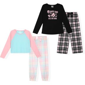 Sleep On It 4-Piece Girls Pajama Sets for Kids Sleepwear Woven Plaid Pajamas for Girls in Kuwait