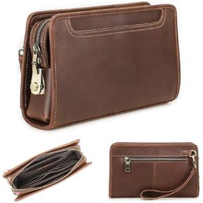 Men's Anti-Theft Travel Clutch Wallet Full Grain Leather Bag with Code Lock RFID Blocking in Kuwait