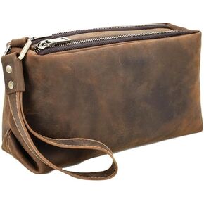 Vintage Full Grain Leather Clutch Bag for Men Travel Wallet with Wristlet 6 Card Slots Fits 8.3 Inch iPad in Kuwait