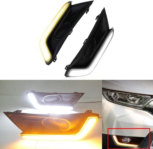 Front Lower Bumper Fog Lamps DRL Driving Light, White LED Daytime Running Light DRL Lamps 2017-2019 Compatible with Honda CR-V CRV, White DRL w/Amber Turn Signal in Saudi Arabia