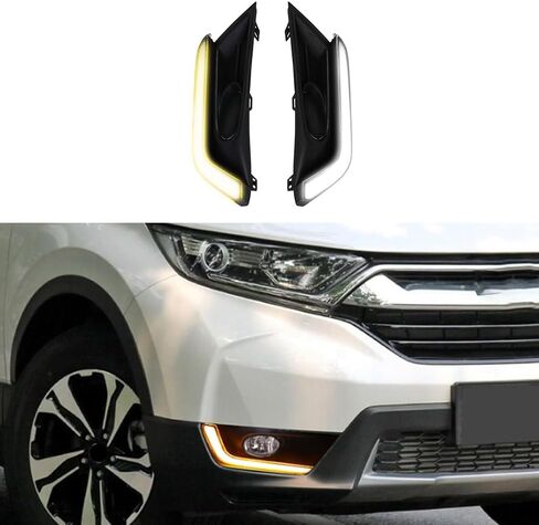 Front Lower Bumper Fog Lamps DRL Driving Light, White LED Daytime Running Light DRL Lamps 2017-2019 Compatible with Honda CR-V CRV, White DRL w/Amber Turn Signal in Saudi Arabia