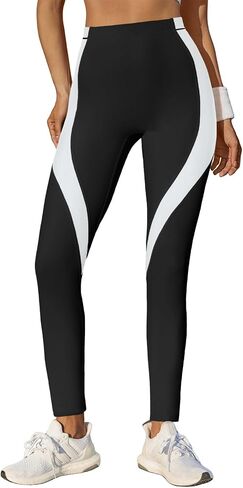Fisoew Womens High Phergings Leggings Color Block Pants Pants تمرين تمتد لا ترى من خلال اللباس الداخلي in Saudi Arabia