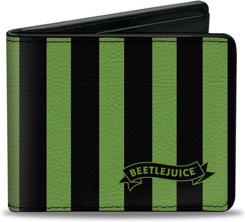 Beetlejuice Wallet, Bifold, Beetlejuice Chibi Characters and Spider Webs Collage Greens, Vegan Leather in Saudi Arabia