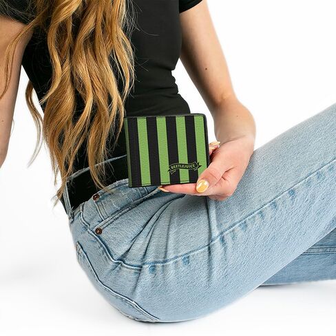 Beetlejuice Wallet, Bifold, Beetlejuice Chibi Characters and Spider Webs Collage Greens, Vegan Leather in Saudi Arabia