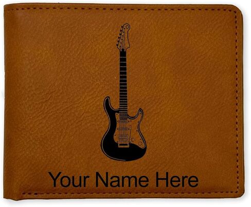 LaserGram Faux Leather Bi-Fold Wallet, Electric Guitar, Personalized Engraving Included (Rustic with Gold) in Saudi Arabia