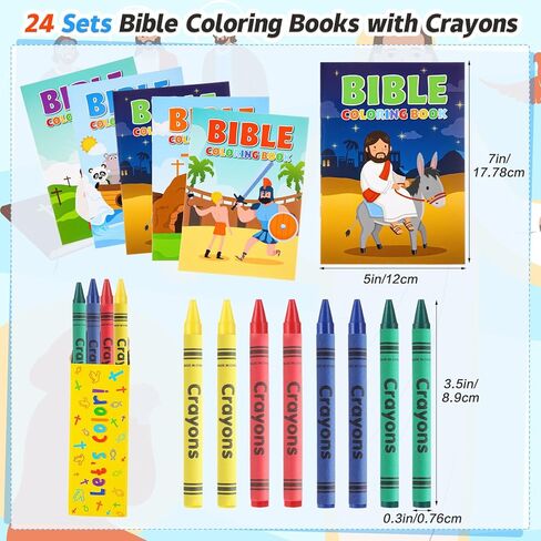 24 Set Bulk Bible Coloring Books with Crayons for Kids Chrismas Verse Religious Drawing Books Bulk Christian Story Activity Supplies, DIY Sunday School Crafts, Bible Party Favors Gifts in Kuwait