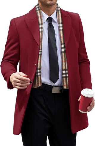 Runcati Men's Pea Coat with Detachable Plaid Scarfs Fall Single Breasted Wool Blend Trench Coat Winter Overcoat in Saudi Arabia