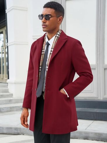 Runcati Men's Pea Coat with Detachable Plaid Scarfs Fall Single Breasted Wool Blend Trench Coat Winter Overcoat in Saudi Arabia
