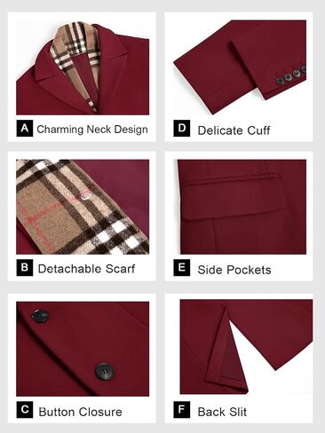 Runcati Men's Pea Coat with Detachable Plaid Scarfs Fall Single Breasted Wool Blend Trench Coat Winter Overcoat in Saudi Arabia