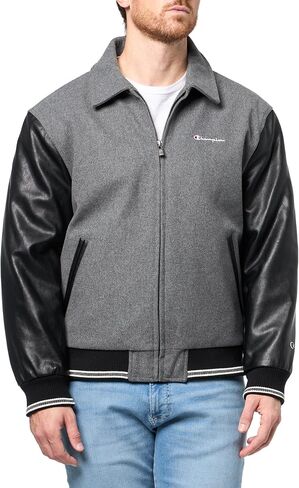 Champion Mens Letterman Varsity Bomber Zipper Closure Jacket With Faux Leather Sleeves in Saudi Arabia