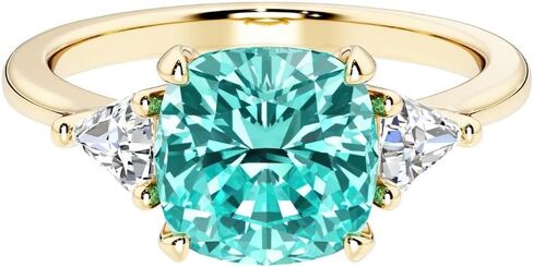 14k White or Yellow Gold 3 Ct Cushion Lab Grown Paraiba Tourmaline & Trillion Diamond 3-Stone Ring, October Birthstone, Engagement, Anniversary, Wedding, Birthday Gift for Women w/Jewelry Box Sz 4-10 in Saudi Arabia