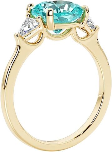 14k White or Yellow Gold 3 Ct Cushion Lab Grown Paraiba Tourmaline & Trillion Diamond 3-Stone Ring, October Birthstone, Engagement, Anniversary, Wedding, Birthday Gift for Women w/Jewelry Box Sz 4-10 in Saudi Arabia
